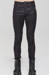 Black Punk High Collar Long Sleeve Stitched Metal Lace-Up Pentagram Hollow Texture Design Men's T-Shirt
